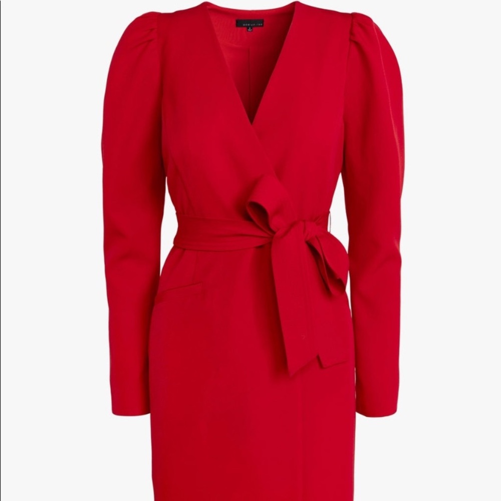 NWT Adelyn Rae Camryn Puff Sleeve Red belted Wrap blazer Dress size Large